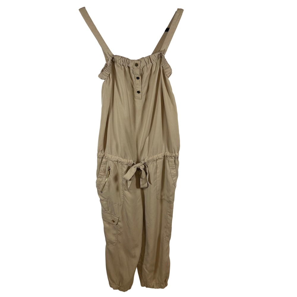 Cache Women Khaki Tan Utility Cargo Jumpsuit Sleeveless Jogger Size Medium